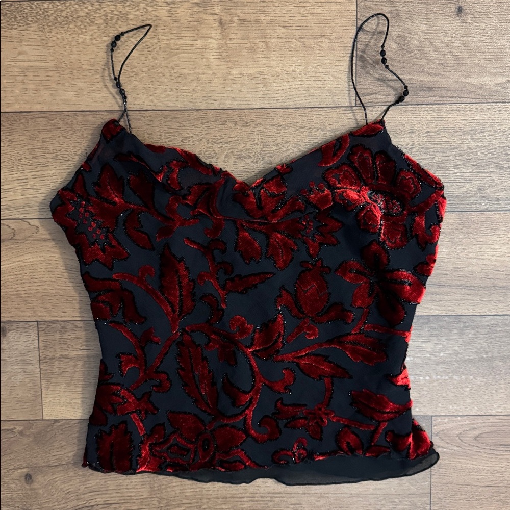 Cache Size Medium Burnout Velvet Silk Blend Beaded Top Vintage 90s Whimsigoth